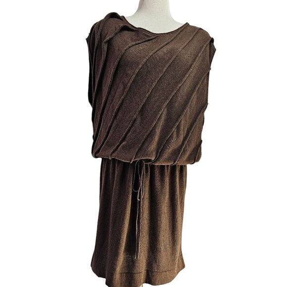 Studio M Drawstring Dress Easy Wear Knit Adjustable Blouson Womens L Brown - Picture 2 of 9